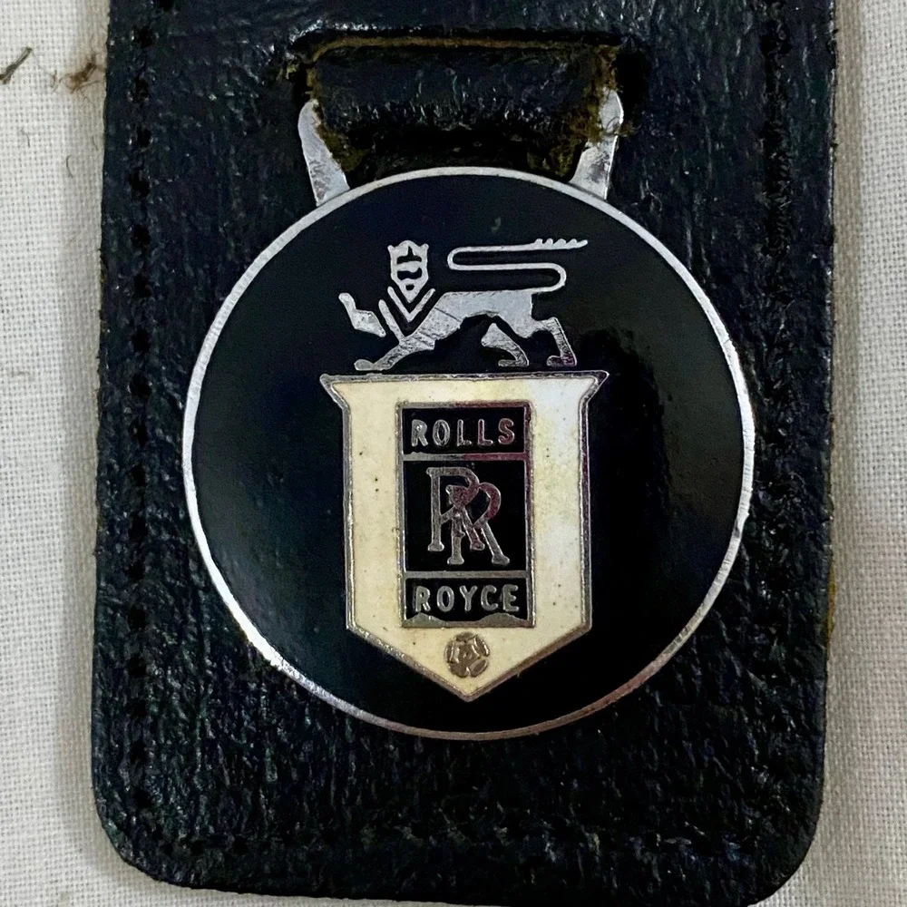 Rolls Royce Vintage 70s Leather Key Fob Men OS Black Enamel Logo Made In England